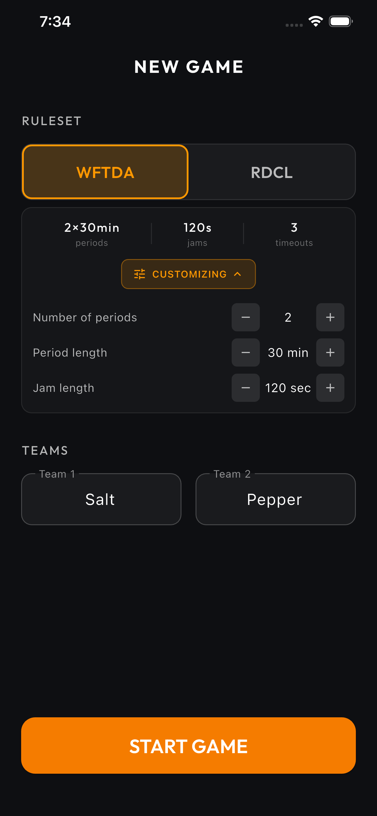 Local mode setup screen